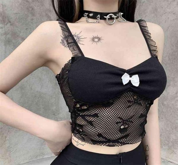 

mall goth skull black mesh women camis patchwork transparant bodycon crop tank dark aesthetic punk grunge emo clothes 2108047461, White