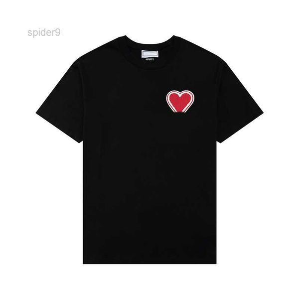 

paris fashion mens designer t shirt amis embroidered red heart solid color big love round neck short sleeve t-shirt for men and women with s, White;black