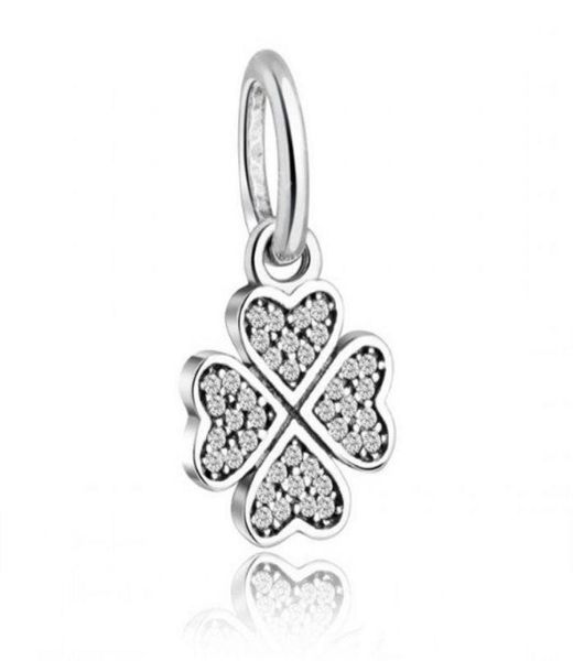 

lucky clover flower pendant charms beads 925 sterling silver micro crystal pave heart dangle bead fit diy charm bracelets elegant 2700135, Black