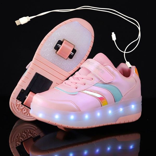 

sneakers 2023 led light with double two wheel boy girl roller skate casual shoe lover zapatillas zapatos con ruedas 230823, Black;red