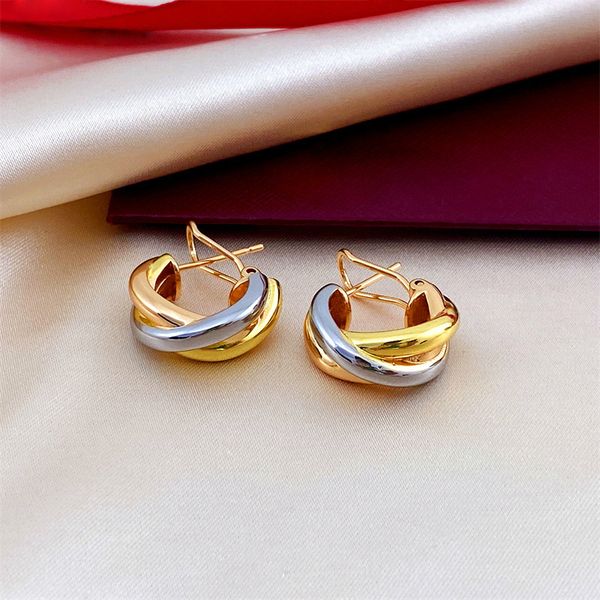 

classic charm gold earrings three circle earring with diamond studded women's gold silver titanium steel luxury designer gift wedding j, Golden