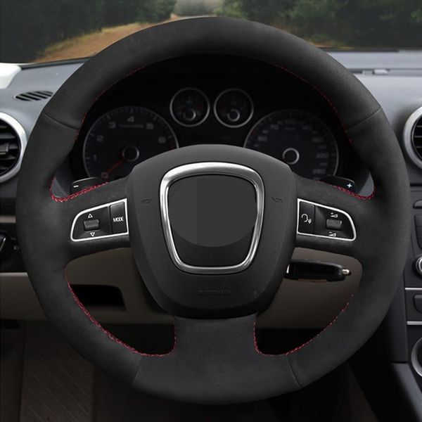 

car steering wheel cover genuine leather suede for audi a3 8p sportback a4 b8 avant a5 8t a6 c6 a8 d3 q5 8r q7 4l s3 s4276i