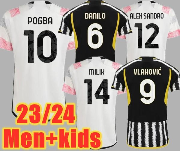 

di maria 23 24 juventus soccer jerseys vlahovic milik kean pogba chiesa mckennie locatelli goalkeeper szczesny 2023 2024 kits men kids unifo, Black;yellow