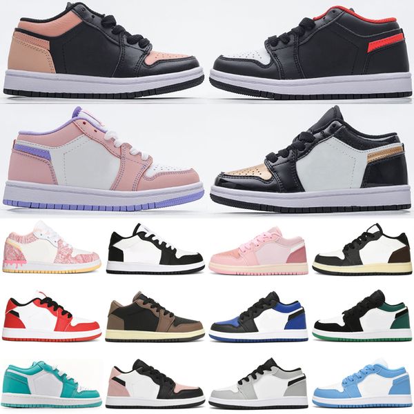 

jumpman 1 low 1s kids basketball shoes arctic punch canyon rust bleached coral gym red paint splatter tropical twist children boy girl train