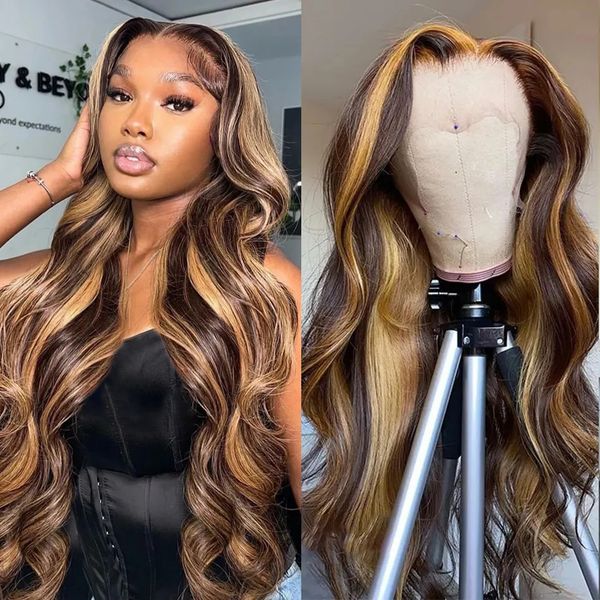 

Highlight Glueless Wig Human Hair Ready To Wear 13x6 Hd Lace Frontal Wig 13x4 Body Wave Lace Front Wig for Black Women Brazilian, Light brown
