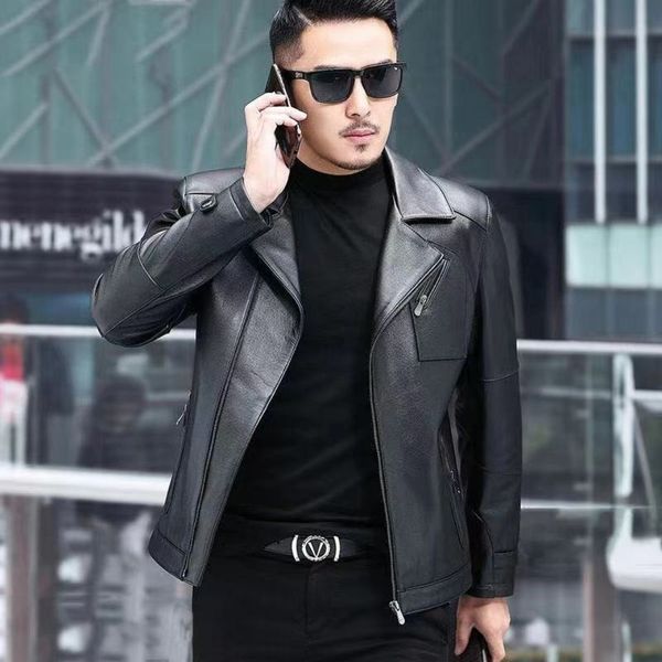 

men's jackets spring autumn genuine leather jacket men slim natural lambskin real coat lapel sheepskin outwear b299 230824, Black;brown