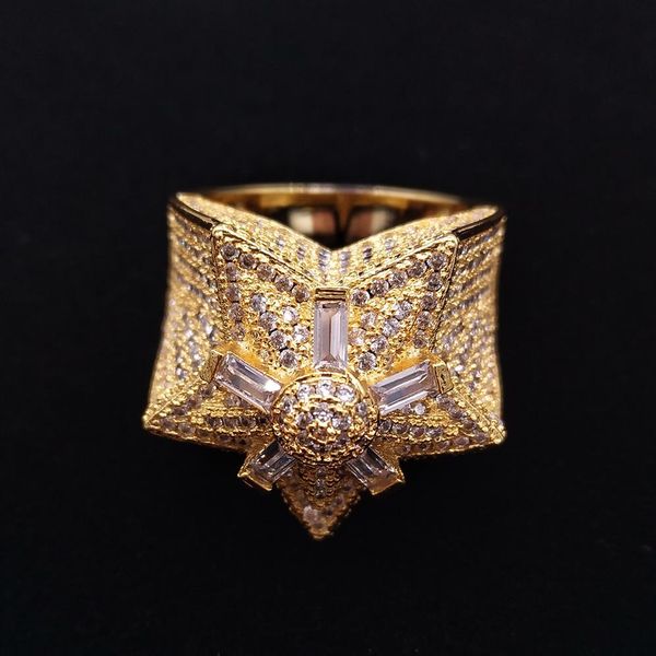 

new personalized iced out cz cubic zirconia gold hip hop pentagram star mens ring band full diamond street rapper jewelry gifts fo270o, Silver