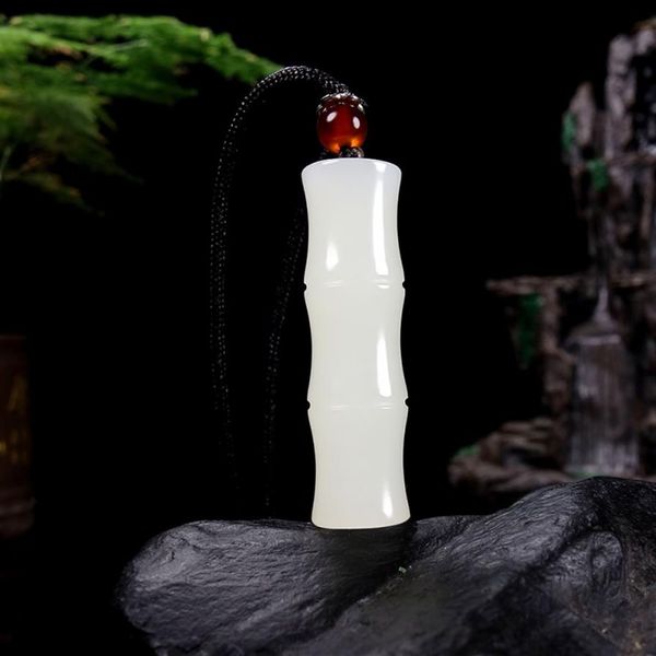 

hetian jade bamboo festival jade pendant lucky bamboo pendant white jade festival height pendant bamboo necklace men and women3085, Silver