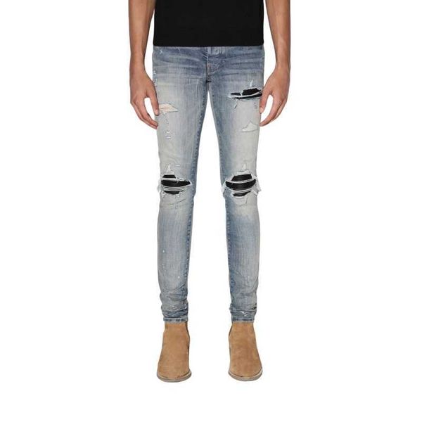 

men's designer jeans split denim pants mens slim fit jeans casual hip hop button pant men elastic pants women's hole slim purple j, Blue