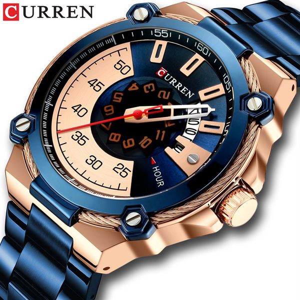 

curren design watches men's watch quartz clock male fashion stainless steel wristwatch with auto date causal business new wat296d, Slivery;brown