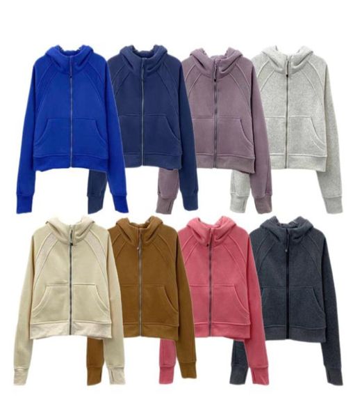 

women039s hoodies sweatshirts women brushed full zip hoodie jacket lu98 sportswear s outfits hooded workout track running 8310346, Black