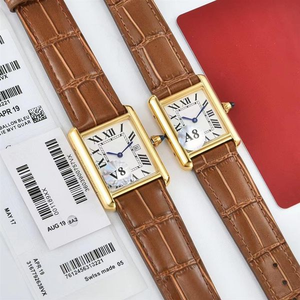 

men women white dial watch quartz movement watches brown leather strap gold color case 10309y, Slivery;brown