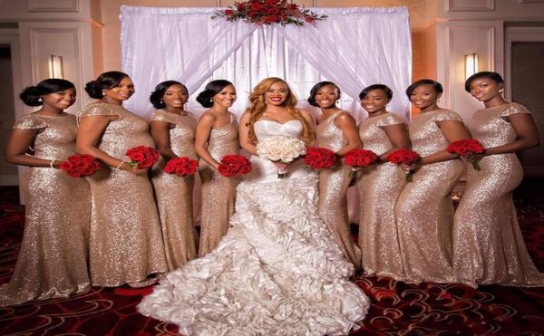 

2020 sparkly rose gold sequined long bridesmaid dresses jewel neck capped sleeves open back sweep train mermaid party gowns 8023277, White;pink