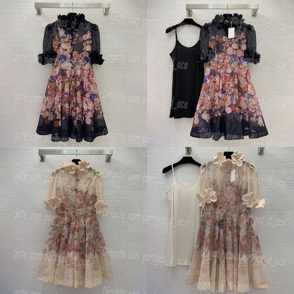 

retro women dress luxury 3d floral dresses holiday daily elegant charming skirt with lining woman short sleeve dress, Black