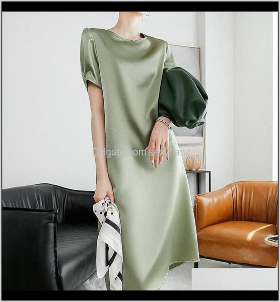 

casual luxury smooth loose summer satin dress silk club sundress elegant bodycon party dresses women with scarf pocket r0fap 9356495, Black;gray