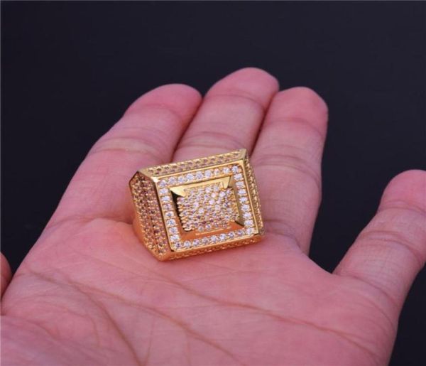 

2018 men ring vintage hip hop jewelry mosaic square zirconia iced out copper luxurious ring luxury gold plated fashion jewelry who8922346, Silver