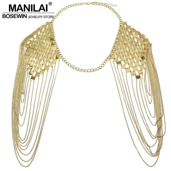 

navel bell button rings manilai bohemian punk statement necklaces collar shoulder chain long pendant body jewelry 230824, Silver