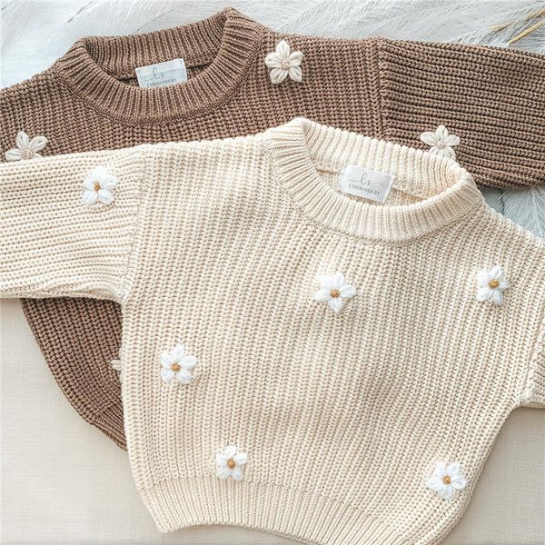 

pullover born baby girls winter flower sweater clothes autumn born infant clothing pullover knitted kids sweaters 230823, Blue