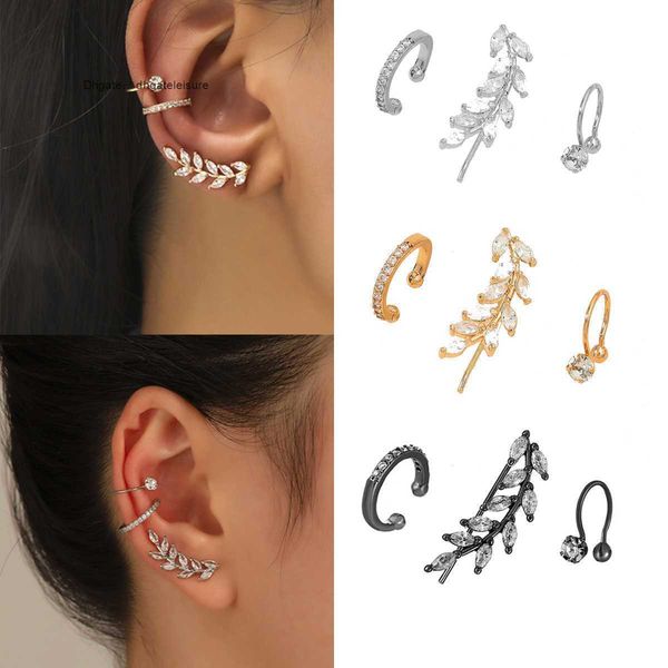 

pendant necklaces charm lats white gold color zircon leaves clip earrings for women men creative simple ear cuff nonpiercing ear clip set tr, Golden