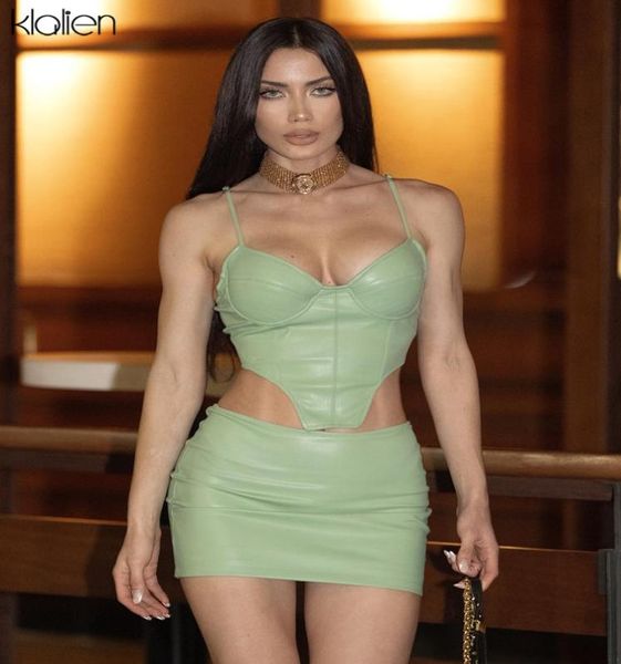 

fashion pu leather camisole and mini skirt two piece skirt set women summer new casual beach streetwear y2k2028906, Black;gray