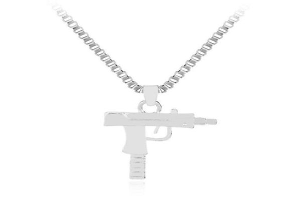 

hip hop stainless steel necklaces engraved gun shape uzi golden pendant necklace gold chain fashion jewelry52079272004519, Silver
