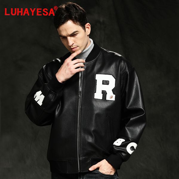 

men's jackets geniune goat skin leather jacket luhayesa black casual baseball style autumn sports clothing male real outerwear 230824, Black;brown