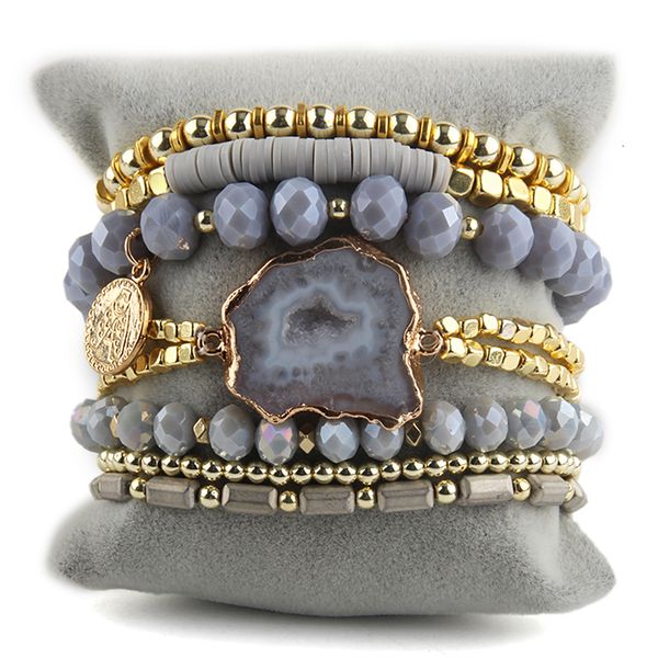 

bangle rh fashion bohemia jewelry accessory stone/glass beaded multi stack stretch bracelets set for women gift 230824, Black