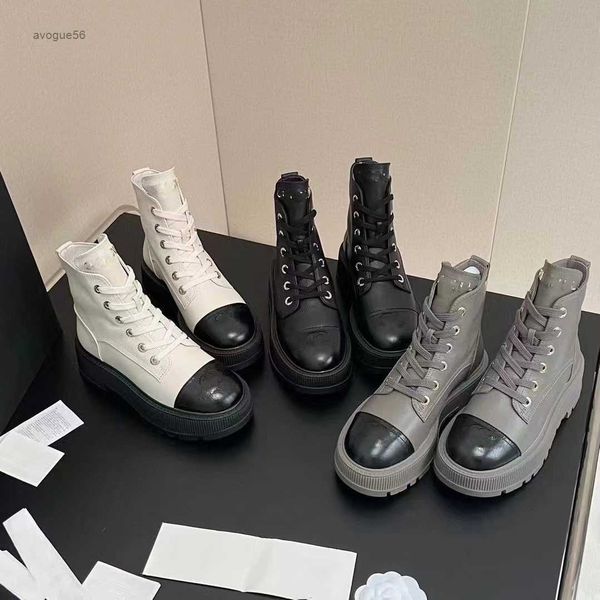 

boots european station 2023 new first layer cowhide high shoes round head thick sole casual fashion shoes martin boots, Black