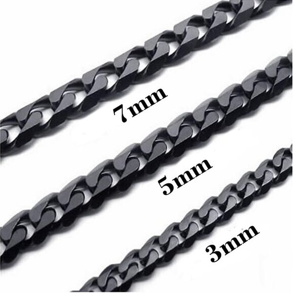 

stainless steel chains necklaces for men women black color cuban curb link chain 3mm 5mm 7mm punk charm jewelry choker2781, Silver