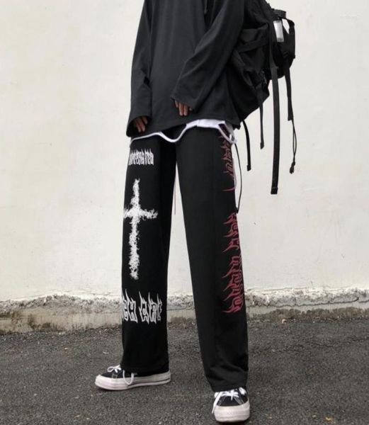 

women039s pants autumn punk hippie wide leg women gothic harajuku streetwear anime street style mall goth black print trousers 8116869, Black;white