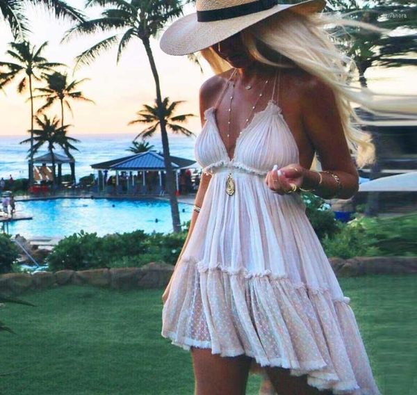 

casual dresses boho inspired summer dress cotton lace pleated halter backless beach vneck women bohemian vestidos 20226616494, Black;gray