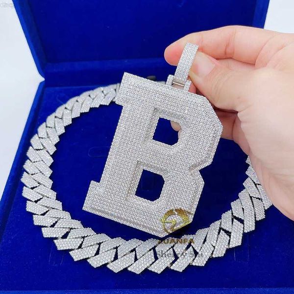 

hip hop gold iced out vvs moissanite diamond custom letter name necklace, Silver
