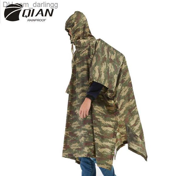 

qian impermeable raincoats women/men jungle rain poncho backpack camouflage rain coat cycling climbing hiking travel rain cover q230824