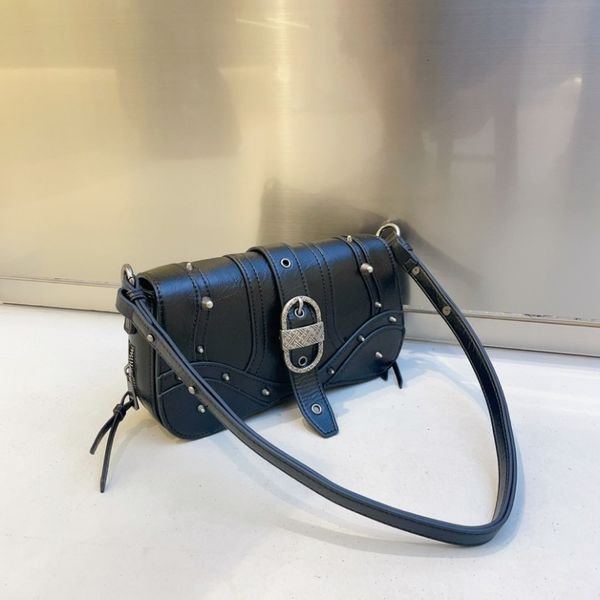 

evening bags women's rivet shoulder bags y2k vintage black underarm bag casual leather armpit bag fashion female small handbag crossbod