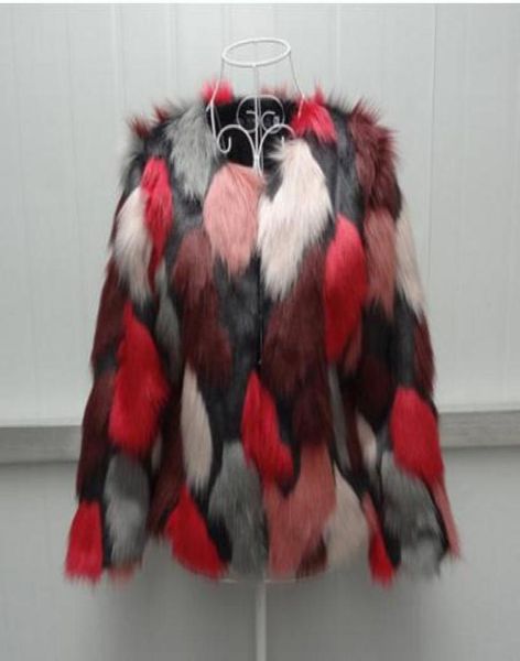 

xs6xl womens winter autumn imitation mixed color fake fur jacket large size elegant female manmade fur outwears coats j23698726816, Black