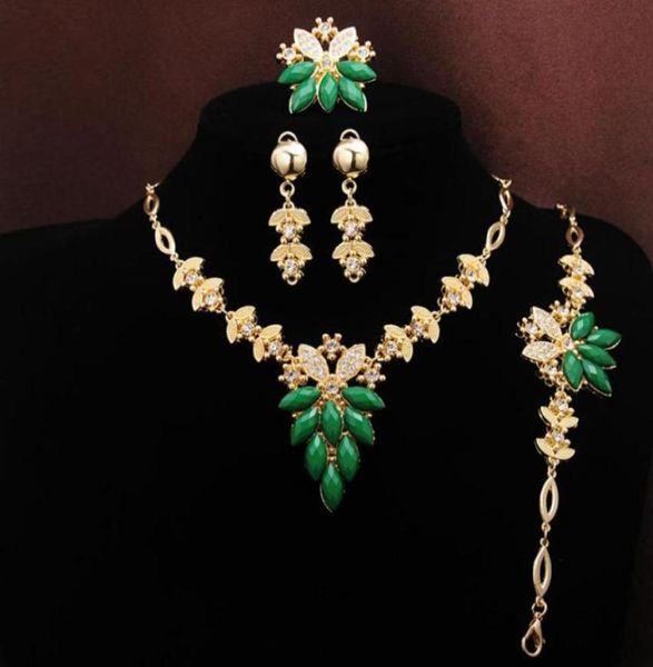 

18k gold filled austrian crystal necklace bracelet earring ring wedding jewelry set charming women61993232235548, Black
