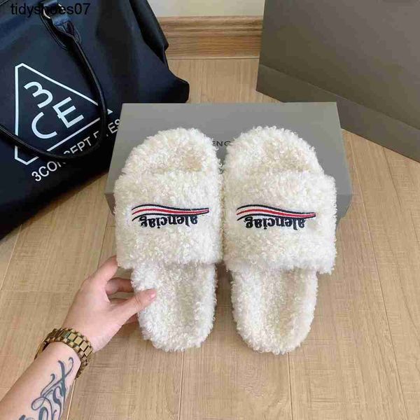 

paris wool slippers women wear 2023 new autumn and winter embroidery letter balenciga lamb wool slippers cotton slippers women, Black