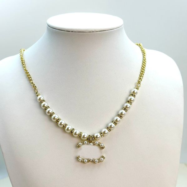 

fashion designer pearl letter necklace for women party wedding lovers mother's day gift crystal rhinestone jewelry gift, Silver