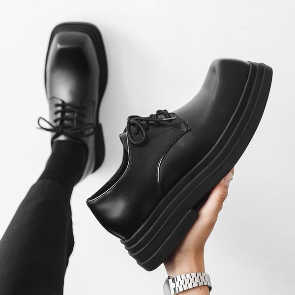 

dress shoes men thick bottom derby shoes casual bussiness formal shoes male genuine leather platform shoes vintage streetwear 230824, Black