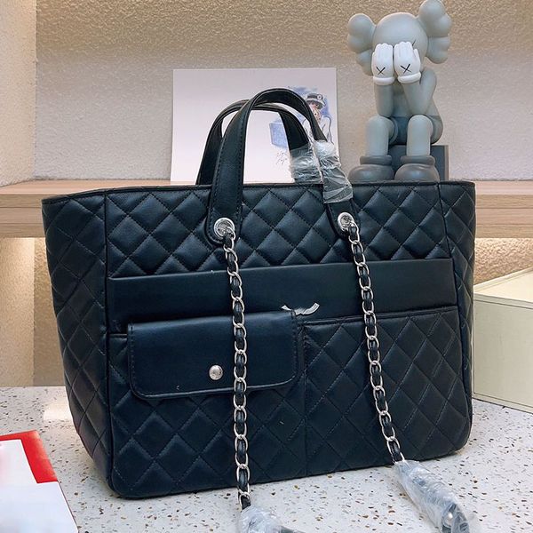 

large capacity multi pochette women designer quilted tote bag with handle silver metal hardware matelasse chain shoulder handbag luxury purs