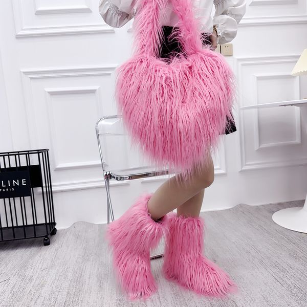 

evening bags fur tote bags for women cute heart plush ladies big crossbody bag shaped shoulderbag female handbags clutch messenger purse 230