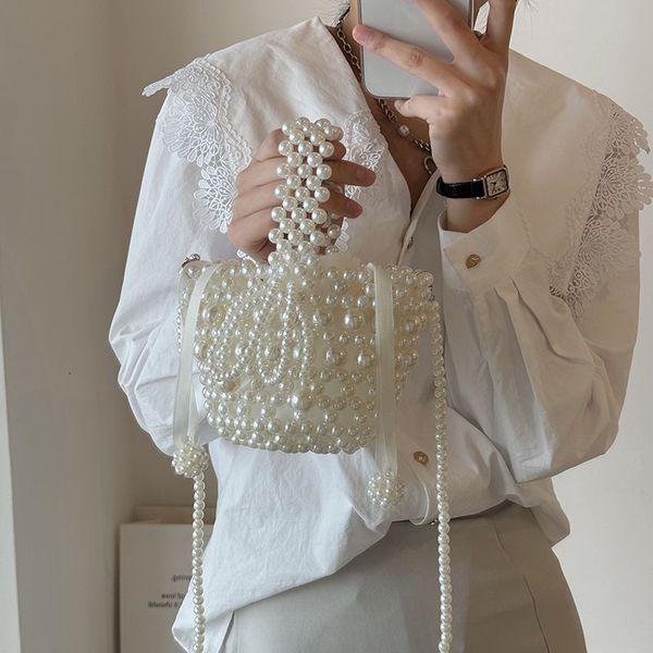 

handbags women pearl basket tote hand bags cute crossbody bags for girls coin wallet shoulder bag kids clutch purse bag 230823, Black