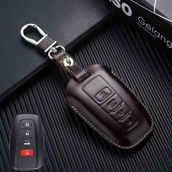 

leather key fob cover case for 2018 toyota camry land cruiser prado 2017 chr accessories key holder chain262f