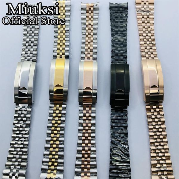 

20mm silver gold rose gold black jubilee stainless steel watch band folding buckle fit watch case strap bracelet2903, Black;brown
