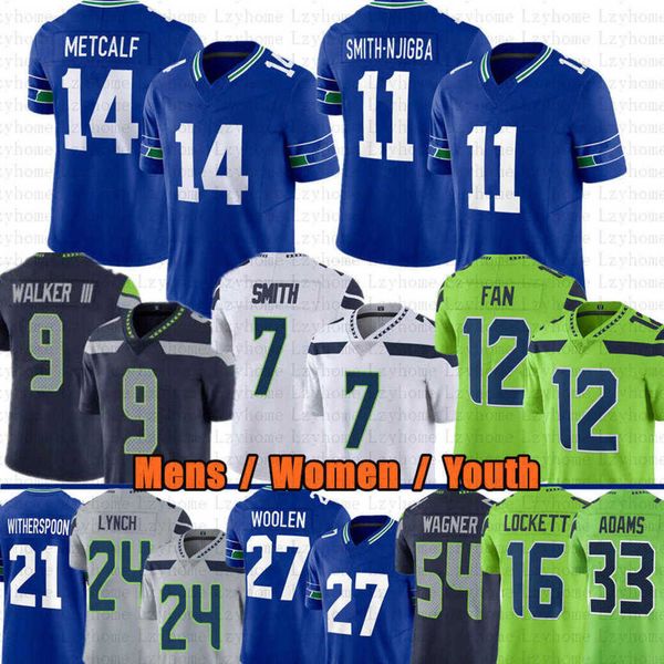 

jaxon smith-njigba dk metcalf football jersey devon witherspoon kenneth walker geno smith tariq woolen tyler lockett bobby wagner marshawn l, Black;red