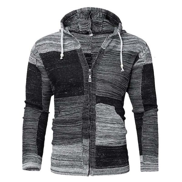 

men's sweaters oversized sweater autumn winter coat casual long sleeve knitted men patchwork cardigan hooded 230823, White;black