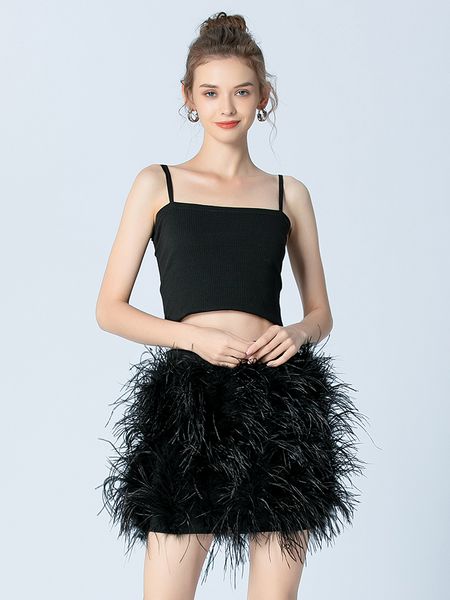 

skirts mini skirts women spring summer feather skirt fashion black bodycon skirts real ostrich slim fit short skirt arrivals 230823