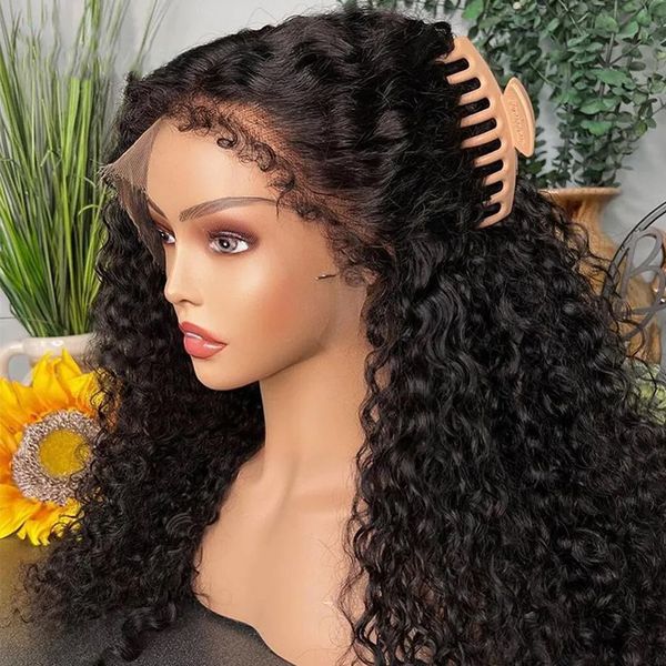 

Brazilian Baby Hair Kinky Curly Human Hair Wig 13x4 Lace Front Wig for Woman Baby Hair Lace Wigs 180% Density Brazilian, Black