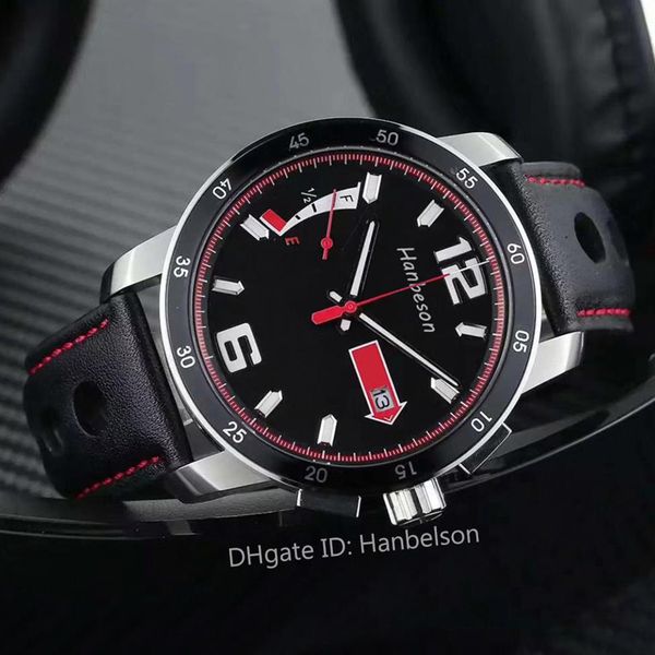 

new mens sport watches racing bicycle quartz miyota movement chronograph watch montre de luxe leather strap folding clasp hanbelso244d, Slivery;brown