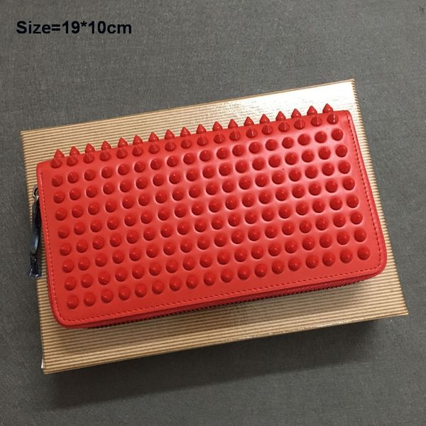 

long wallets panelled spiked clutch bags women patent real leather mixed rivets bag clutches lady purses with spikes men leahter wallet box, Red;black